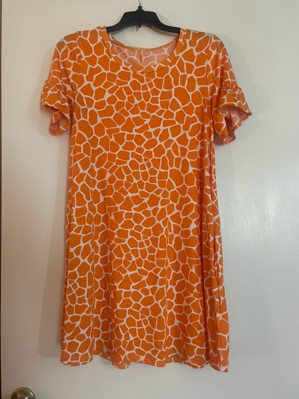 Women's Orange Printed Short-Sleeve Casual Dress